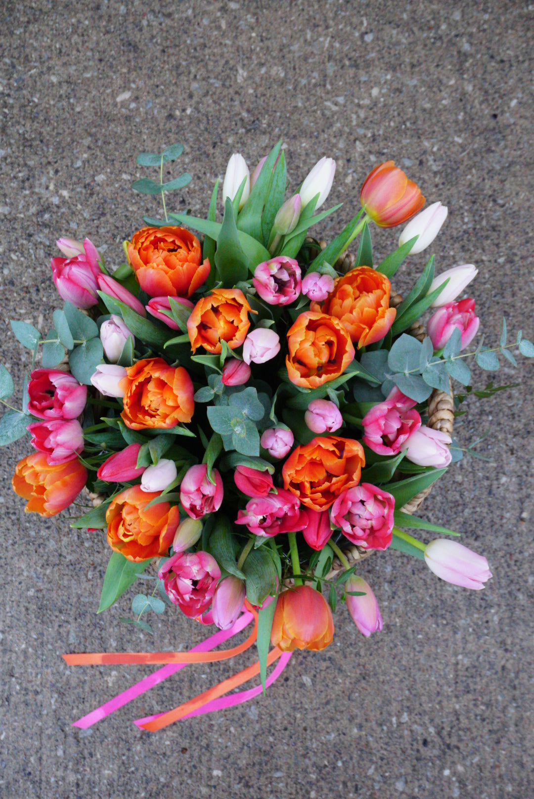 Basket of Mixed Tulips