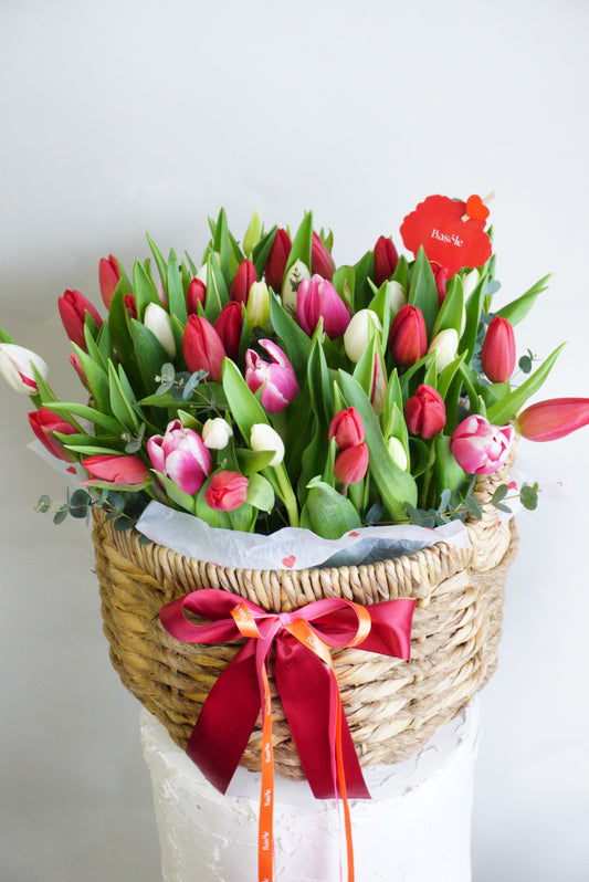 Basket of Mixed Tulips