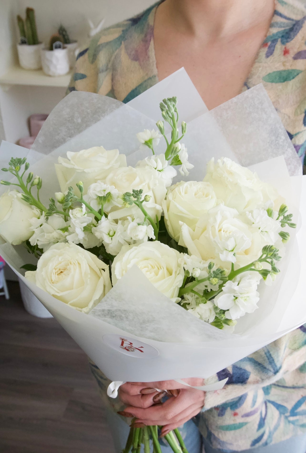 White Roses & Matthiola Bouquet