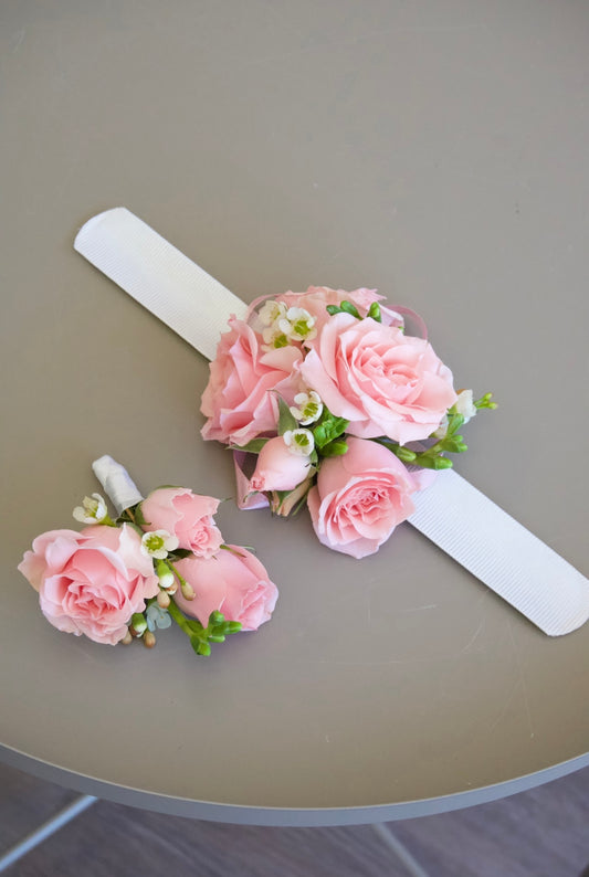 Pink Corsage & Boutonniere Set
